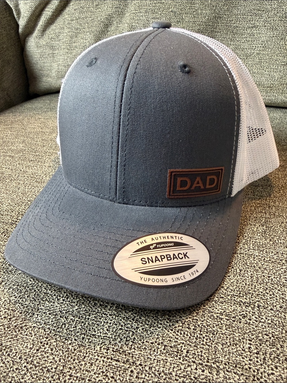 DAD Leather Patch Trucker Hat Gray & White Snapback | The Classics | NWOT